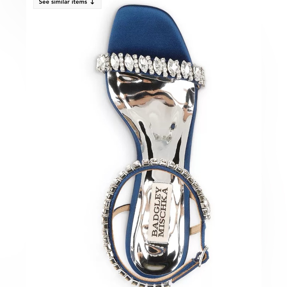 Badgley Mischka women’s Marilee embellished mid heel sandals in navy